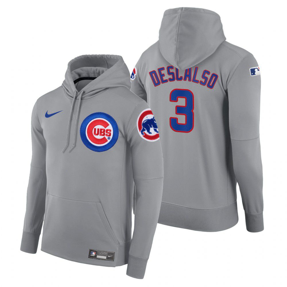 Men Chicago Cubs #3 Descalso gray road hoodie 2021 MLB Nike Jerseys